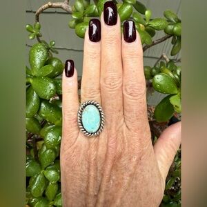 New High Horse Silver Lone Mountain Turquoise Sterling Silver Ring Size 6